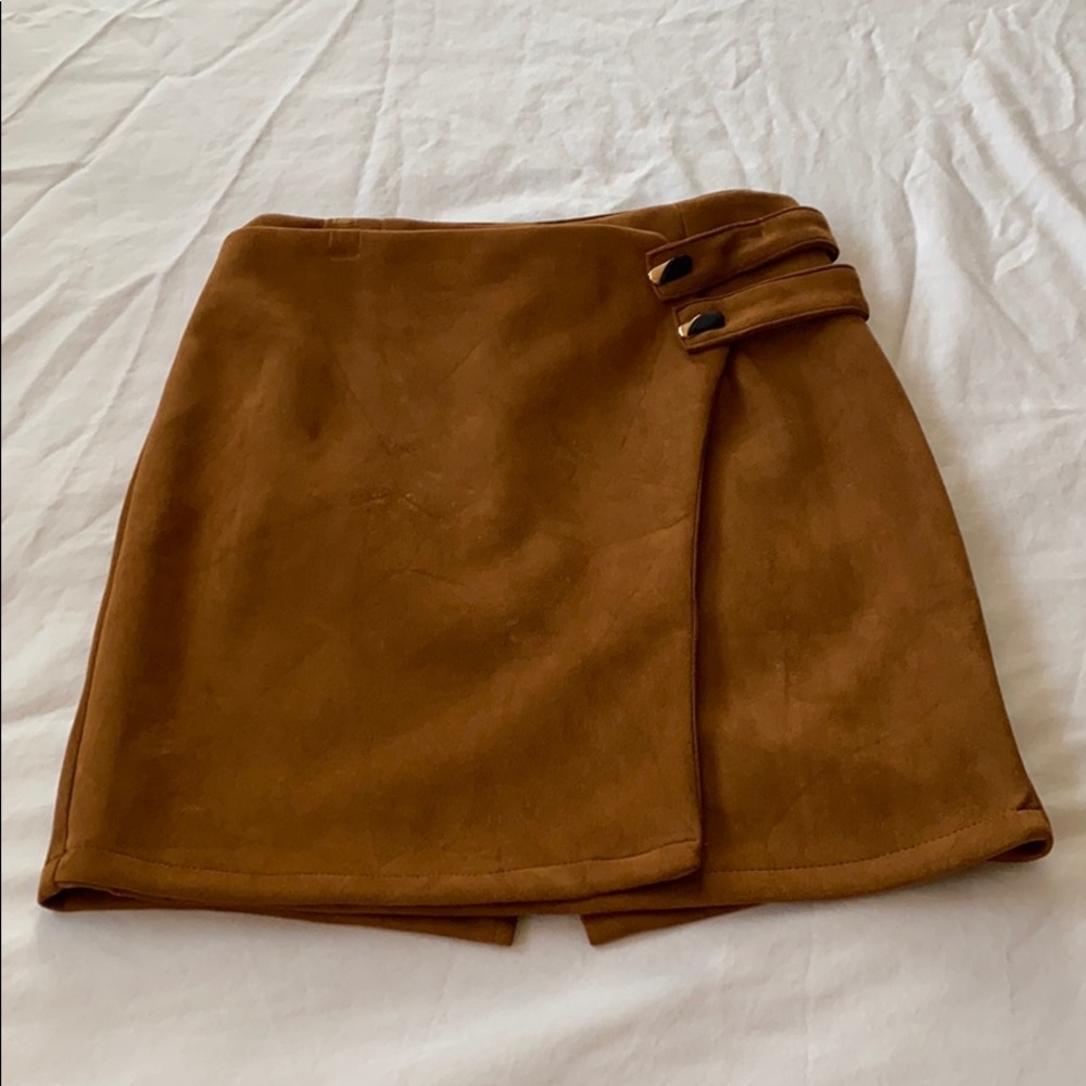 High Waist Faux Suede Brown Skirt